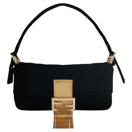 Fendi Baguette Vintage Rare Black Velvet with Gold Metal Tassles