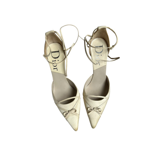 Vintage Dior pearl satin wrap around heels / 40