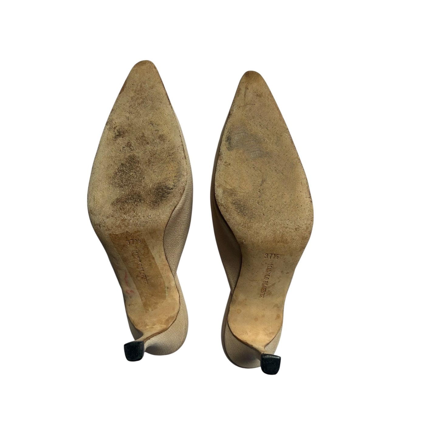 Vintage Manolo Blahnik floral embroidery beige mule heels / 37.5