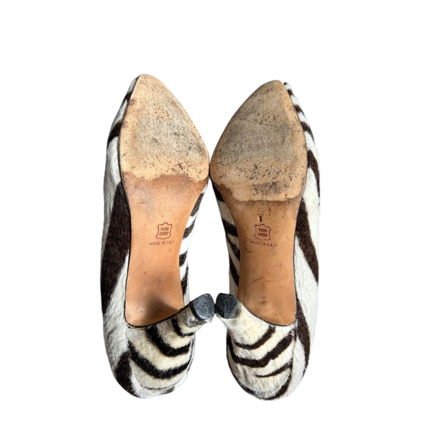 Vintage rare Manolo Blahnik zebra pony hair style heels / 38.5