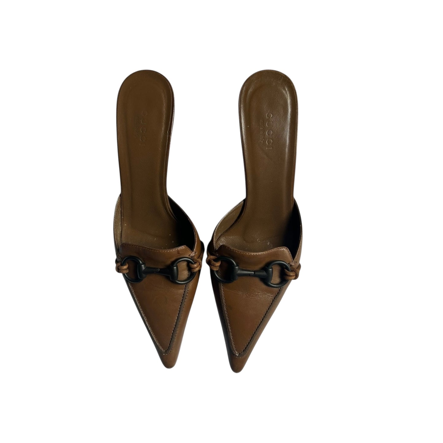 Vintage Gucci by Tom Ford brown horse-bit mule heels / 37