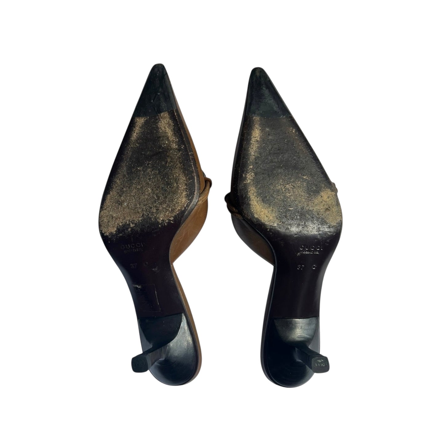 Vintage Gucci by Tom Ford brown horse-bit mule heels / 37