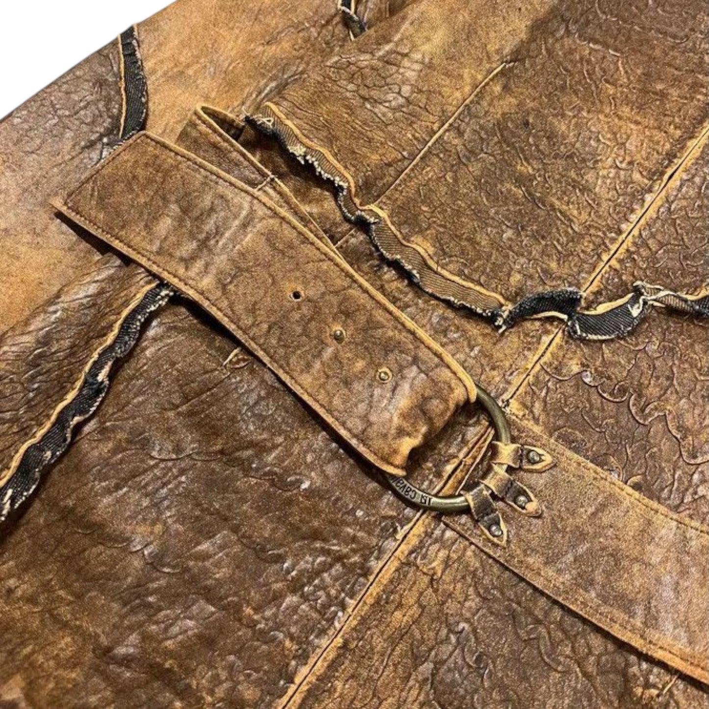 Vintage Cavalli AW05 brown leather asymmetrical distressed coat