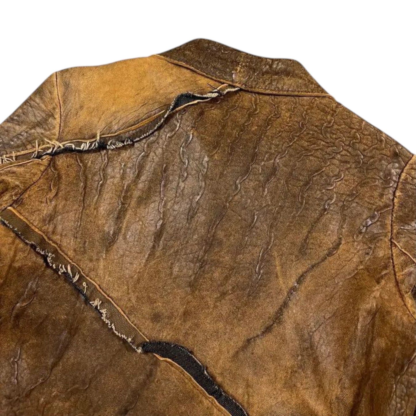 Vintage Cavalli AW05 brown leather asymmetrical distressed coat