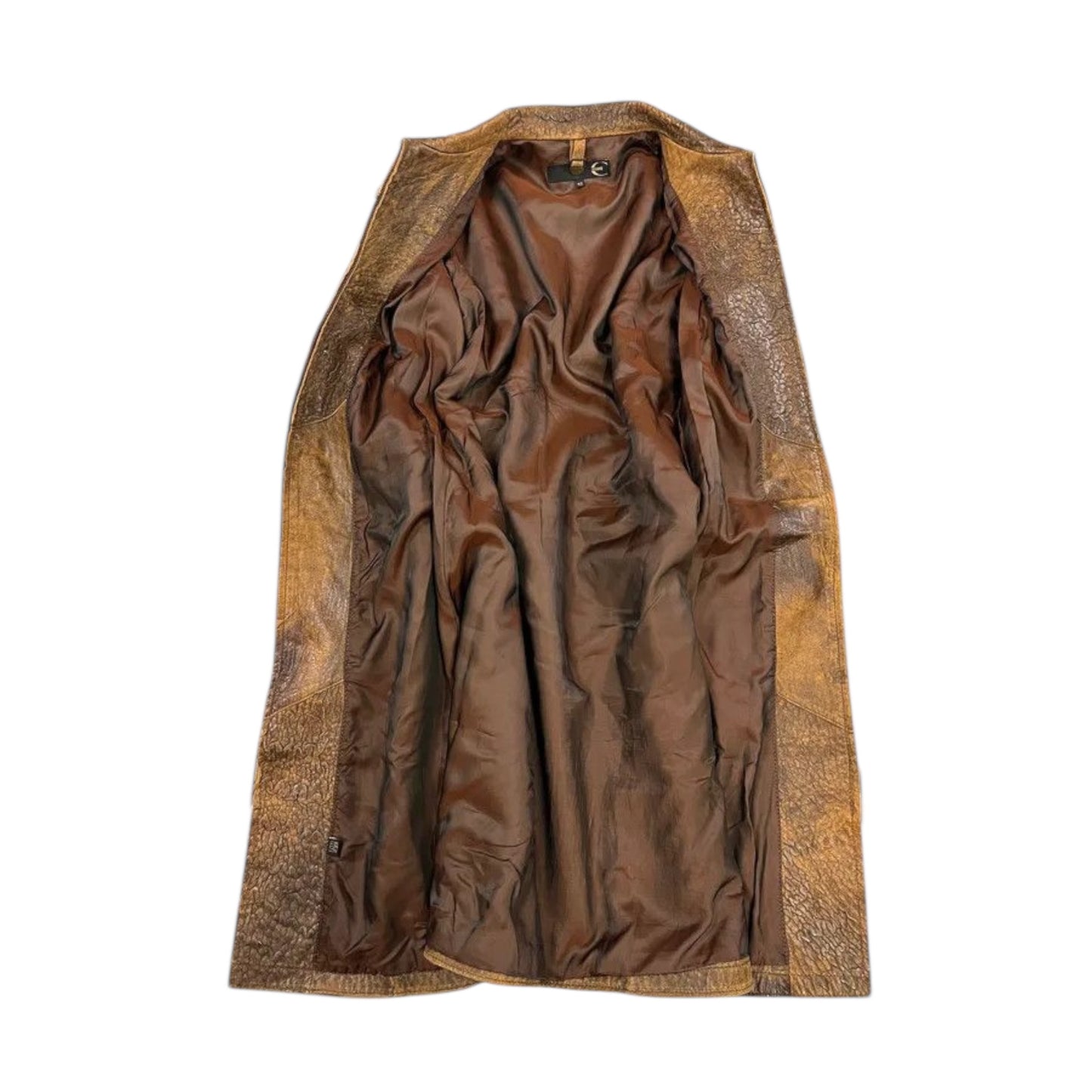Vintage Cavalli AW05 brown leather asymmetrical distressed coat