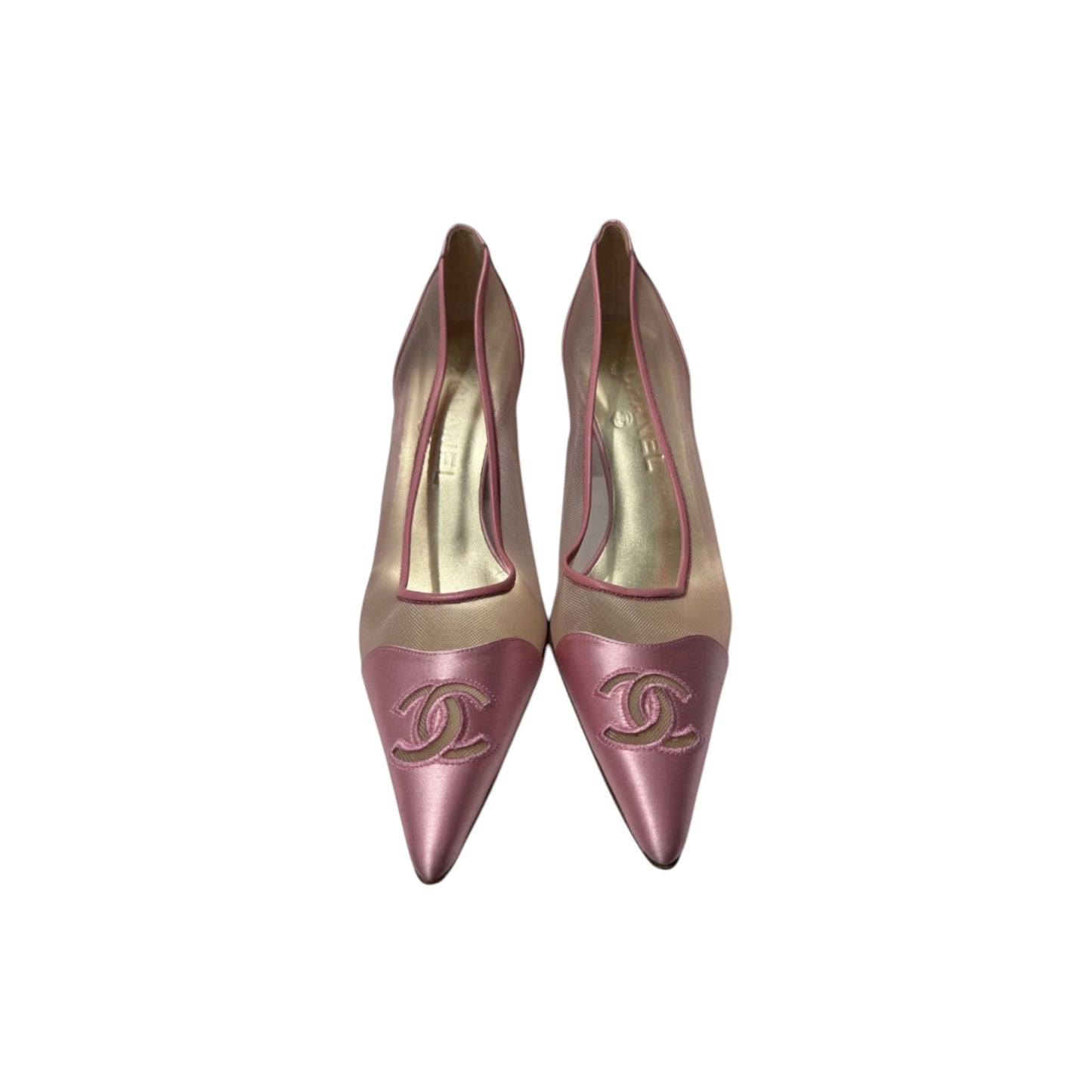Vintage Chanel pink satin CC logo heels / 39