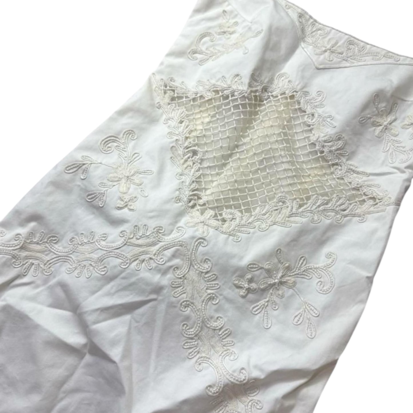 RENTAL ONLY Vintage Valentino SS07 Runway Silk Embellished White Mini Dress with Lattice Cutout