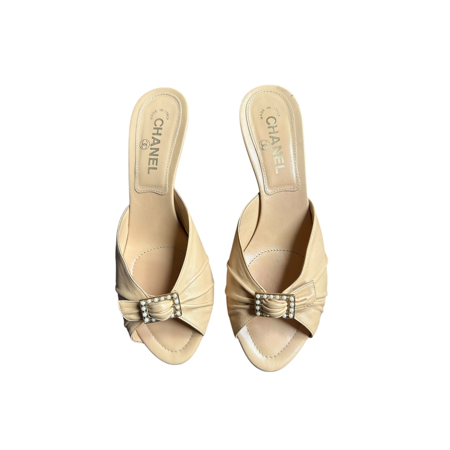 Vintage rare Chanel pearl beige leather mules by Karl Lagerfeld/ 39