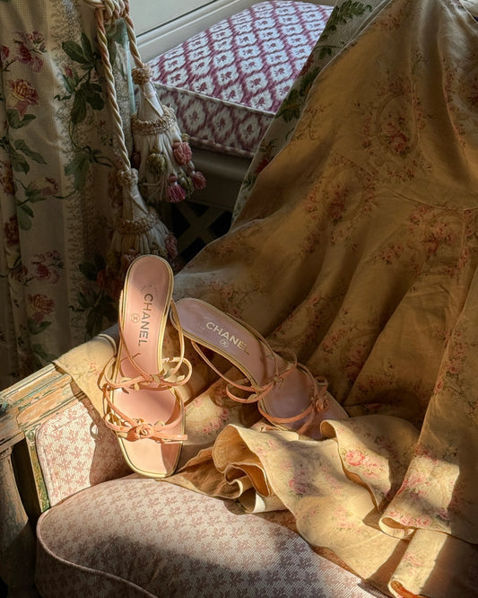 Vintage rare Chanel floral rosebud pink mule heels by Karl Lagerfeld/ 36