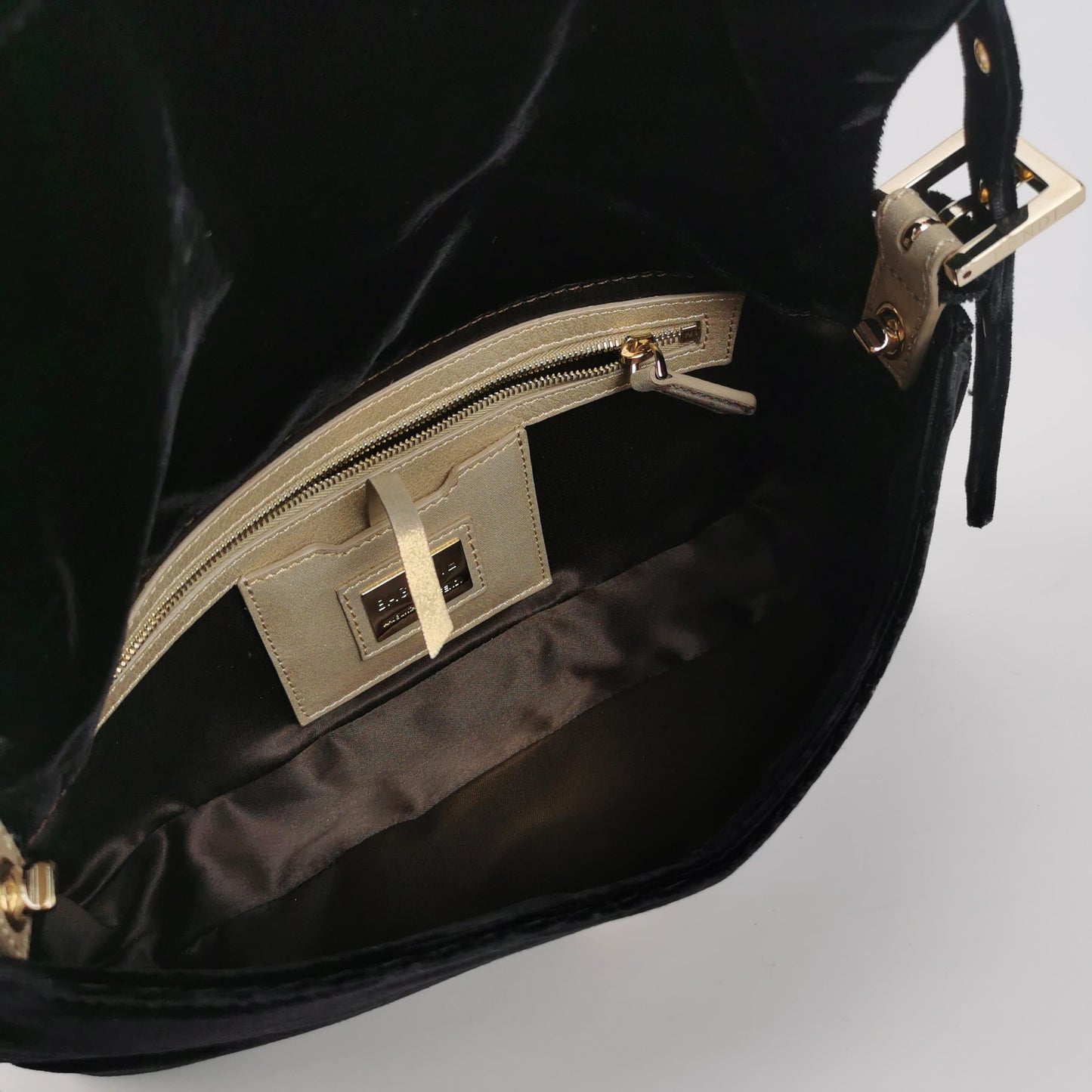 Fendi Baguette Vintage Rare Black Velvet with Gold Metal Tassles