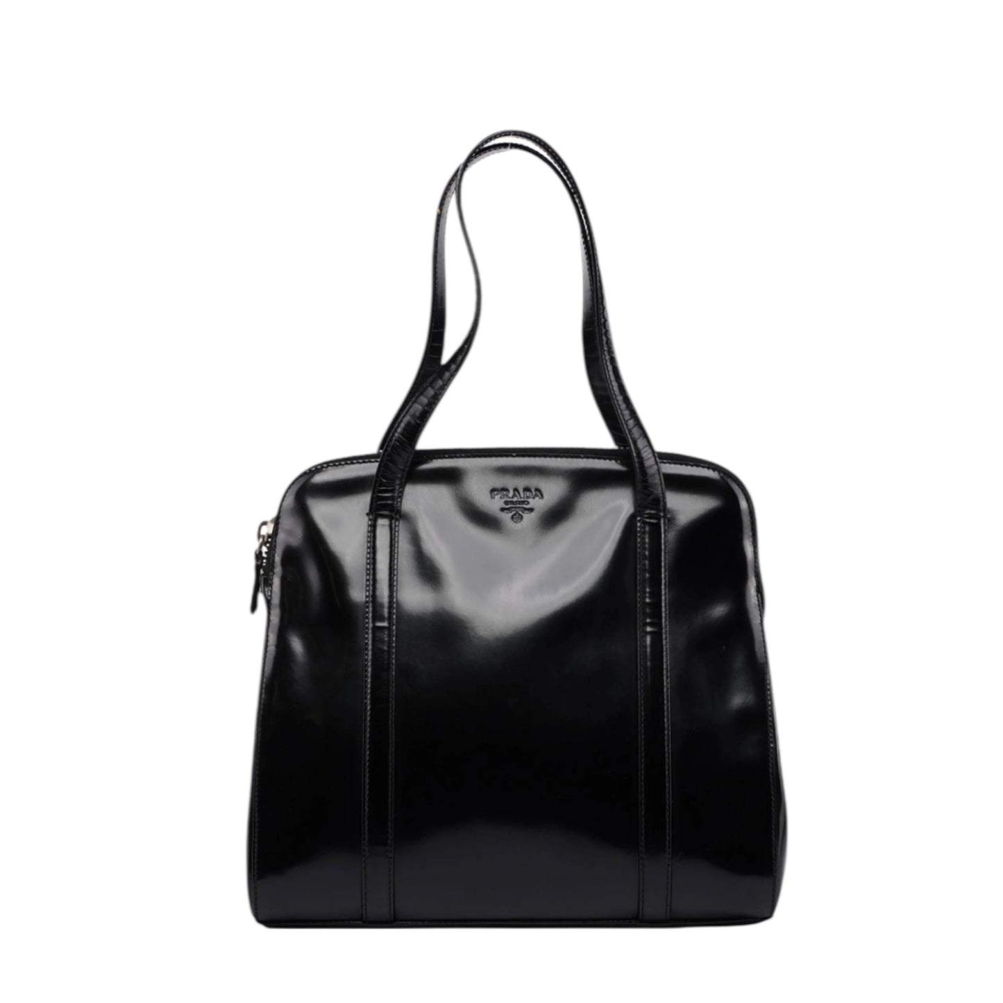 Vintage Prada Spazzolato tote black leather bag as seen on Carolyn Bessette Kennedy