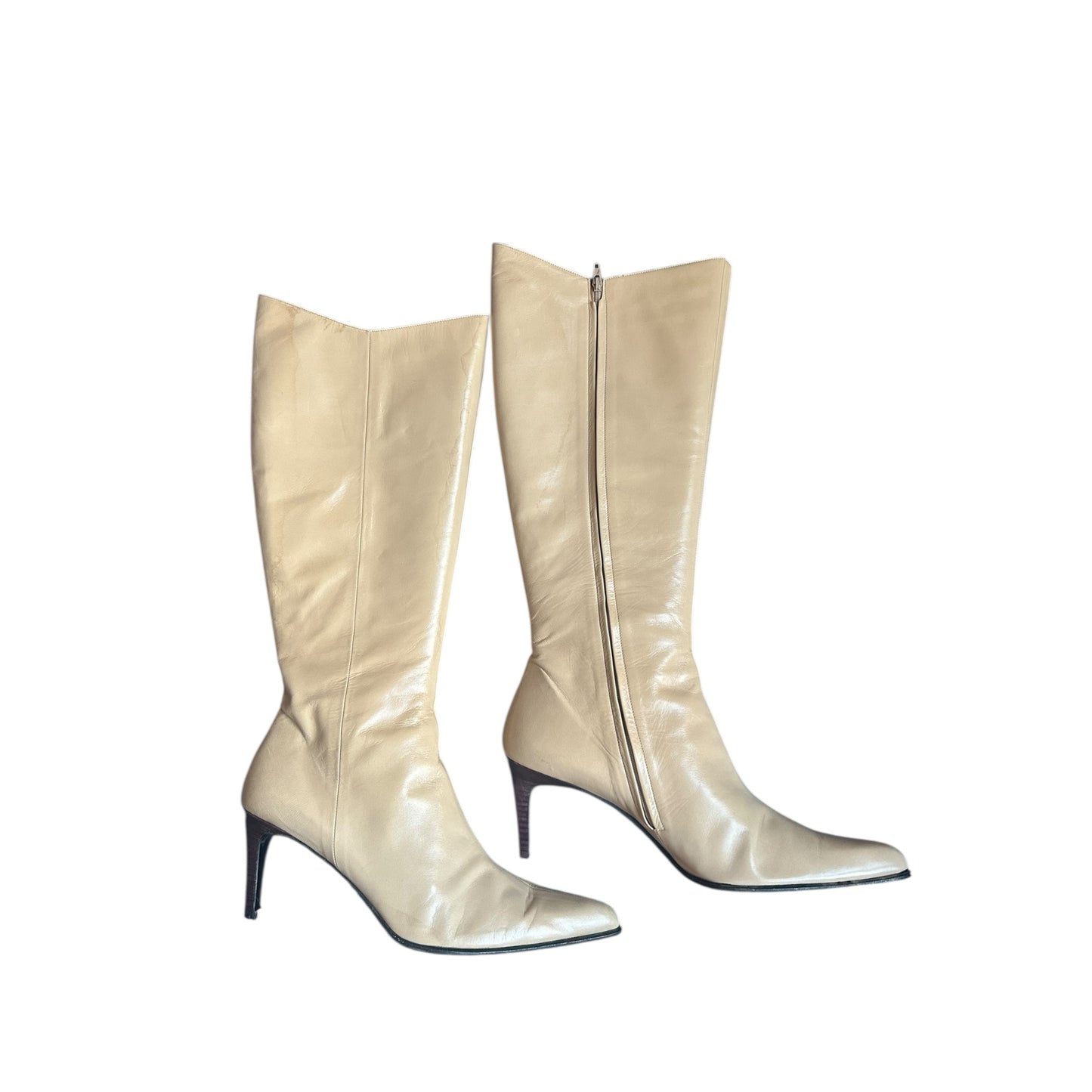 Vintage Mario Valentino beige knee high leather boots / 39.5