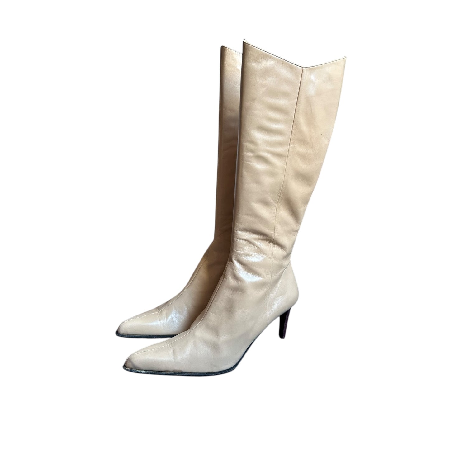 Vintage Mario Valentino beige knee high leather boots / 39.5