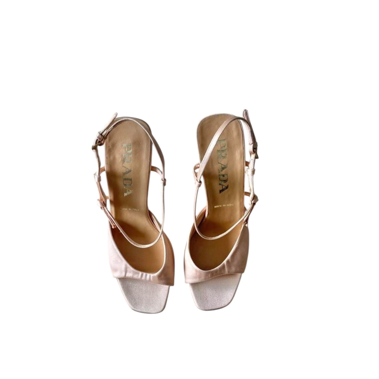 Vintage Prada Rose Gold pink satin bow tie sandal heels / 40