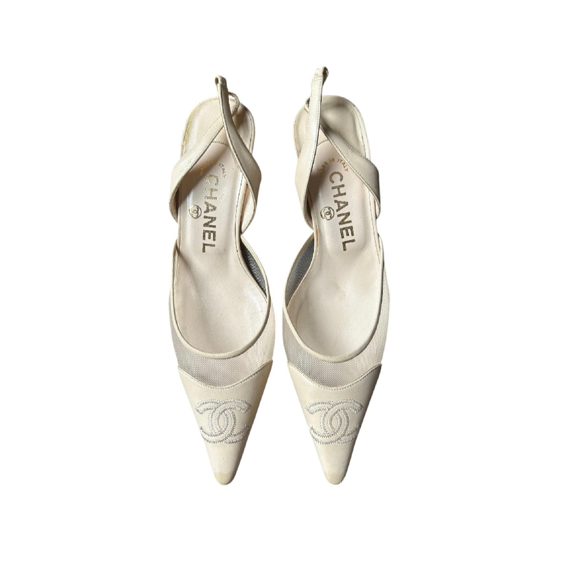 CHANEL mesh 2005 Slingback Pointed Toe Heels by Karl Lagerfeld / 39.5