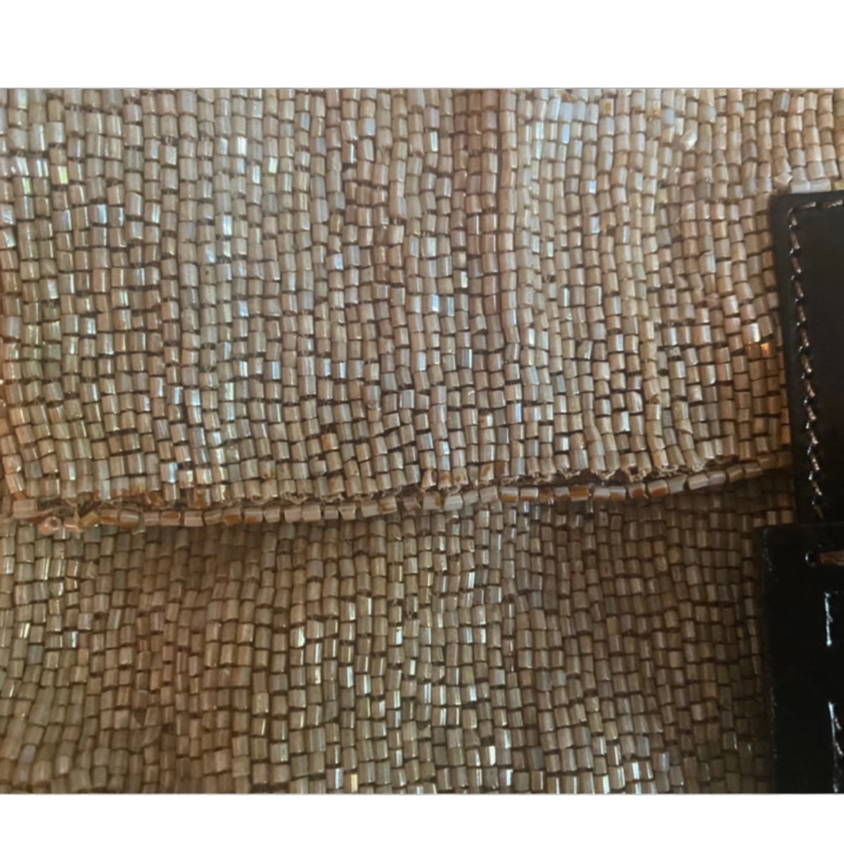 Fendi Champagne Beaded Baguette Brown Leather Strap Shoulder Bag