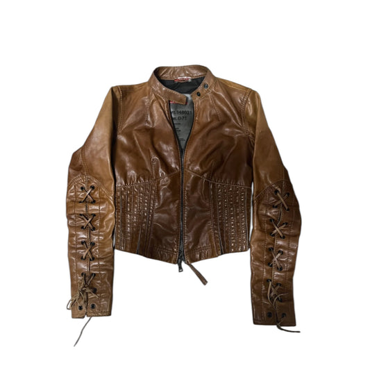 Vintage Prada 00s leather lace up  jacket