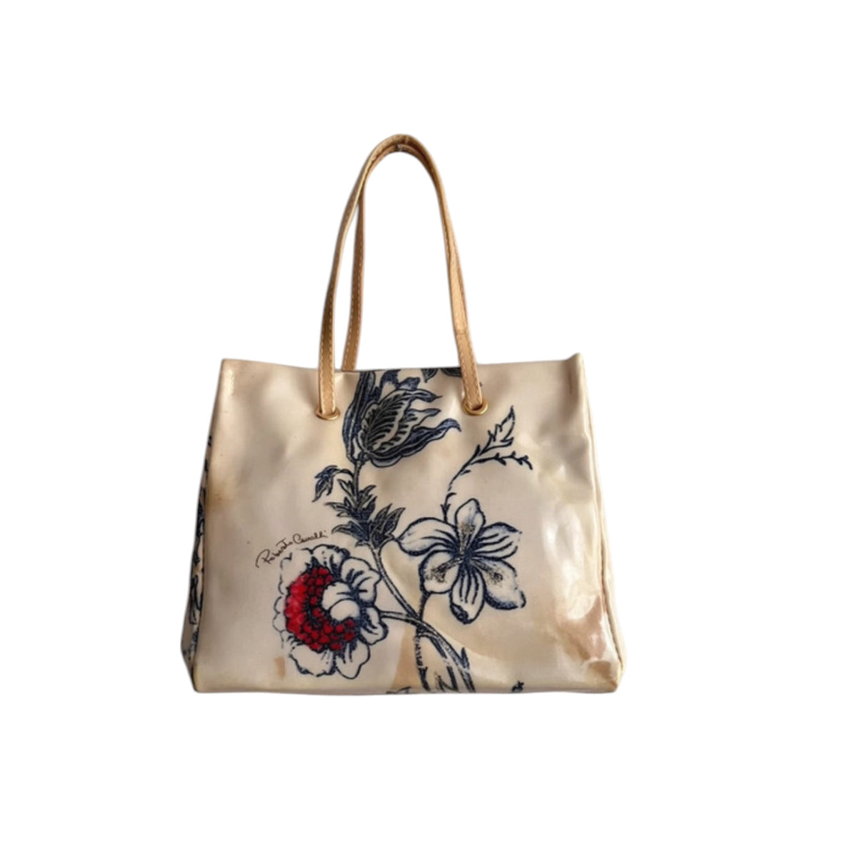 Vintage rare Roberto Cavalli floral and tattoo graphic viny /PVC tote bag SS2003