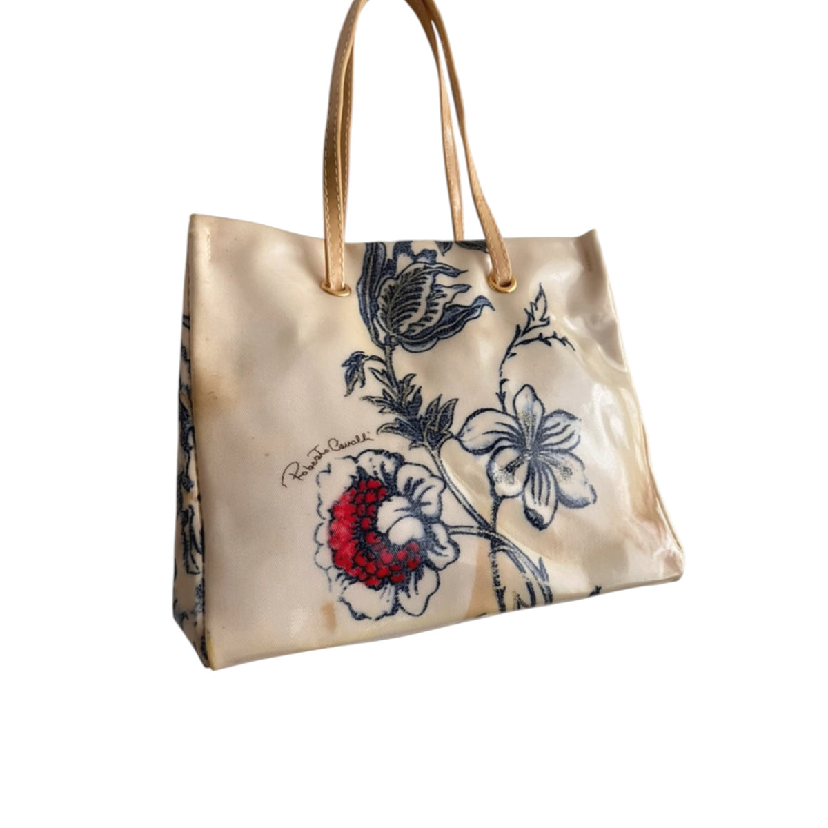 Vintage rare Roberto Cavalli floral and tattoo graphic viny /PVC tote bag SS2003