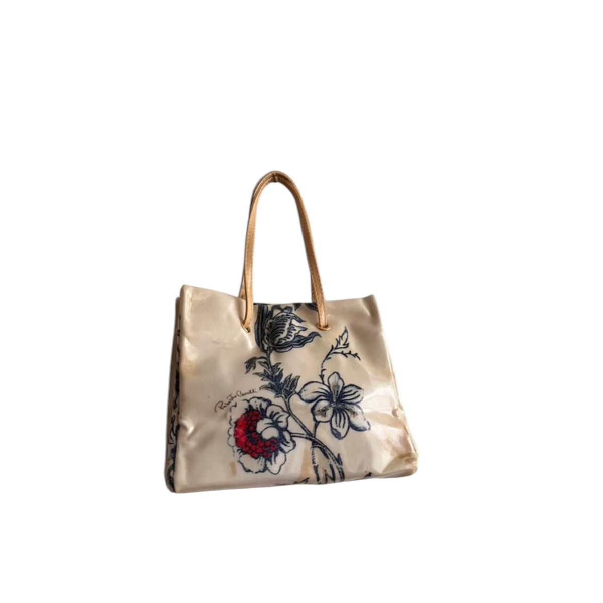 Vintage rare Roberto Cavalli floral and tattoo graphic viny /PVC tote bag SS2003