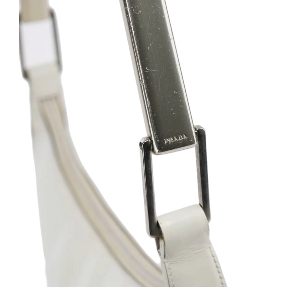 1998 Prada White Vitello Metal Campaign Shoulder Bag