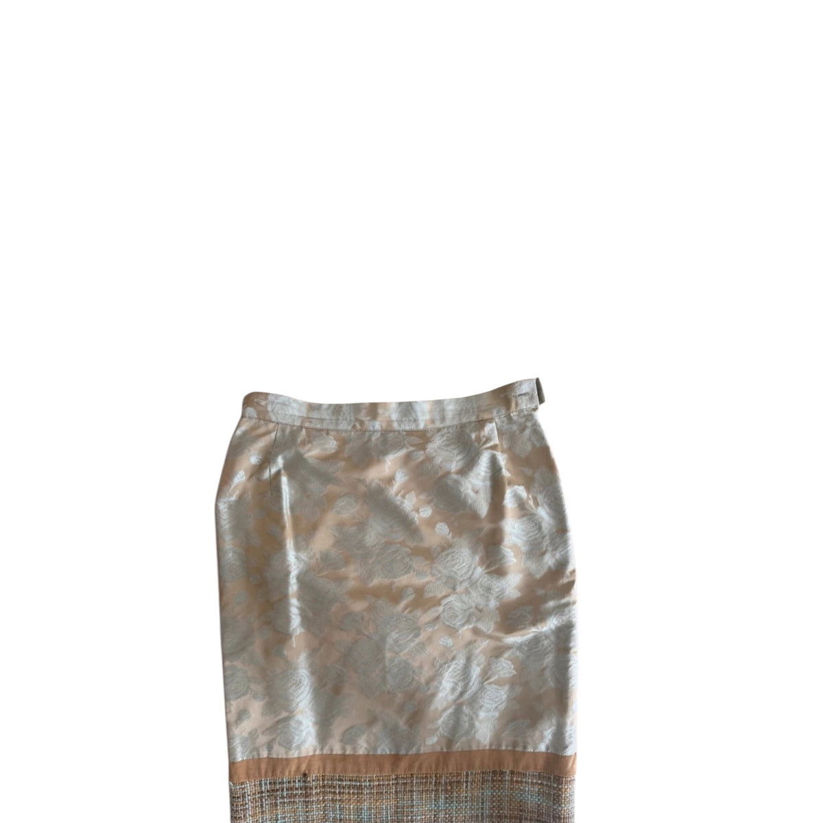 Vintage Textured Silk Midi Skirt with Fringed Hem