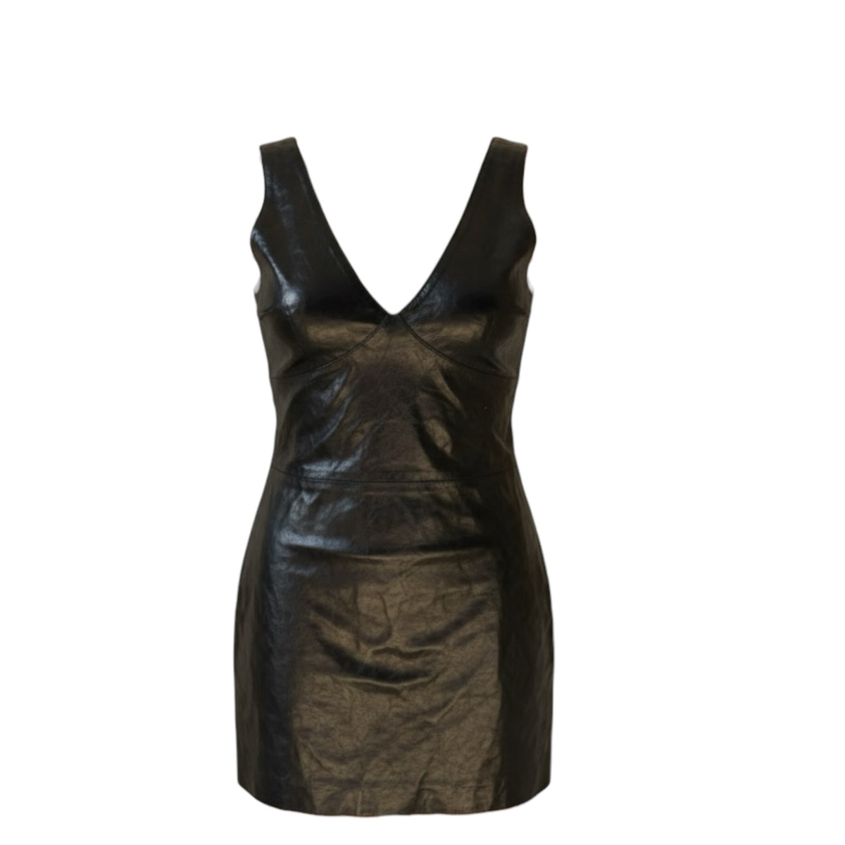 Vintage Versace leather black front zip mini dress
