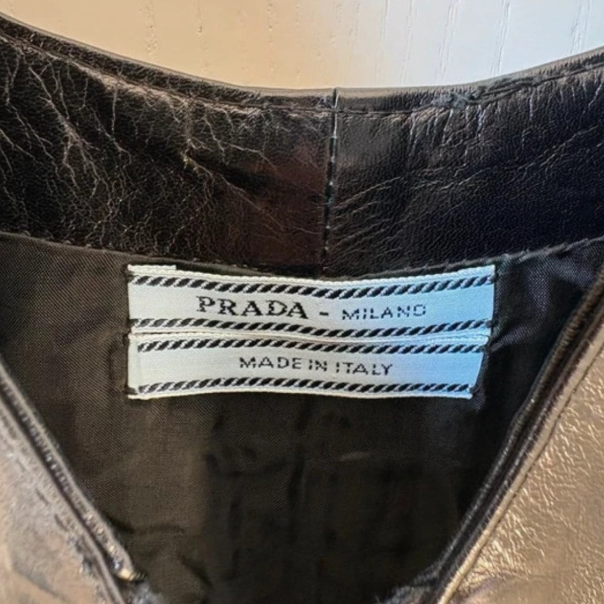 Vintage Versace leather black front zip mini dress