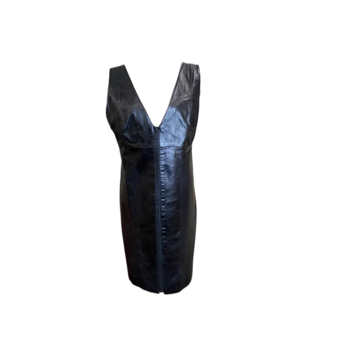 Vintage Versace leather black front zip mini dress