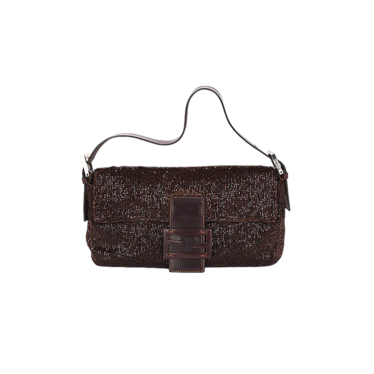 FENDI vintage Beaded brown Shoulder Bag baguette