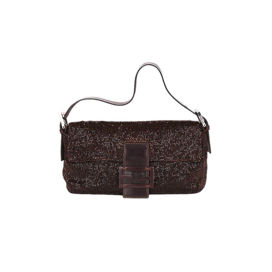 FENDI vintage Beaded brown Shoulder Bag baguette