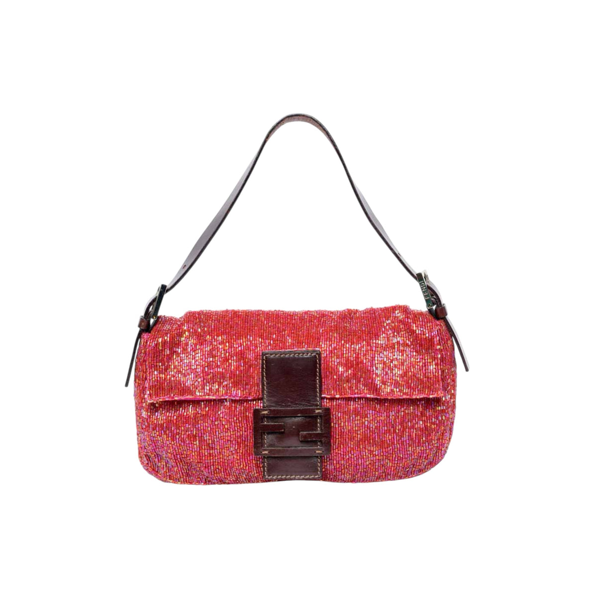 FENDI vintage pink & red Beaded Shoulder Bag baguette