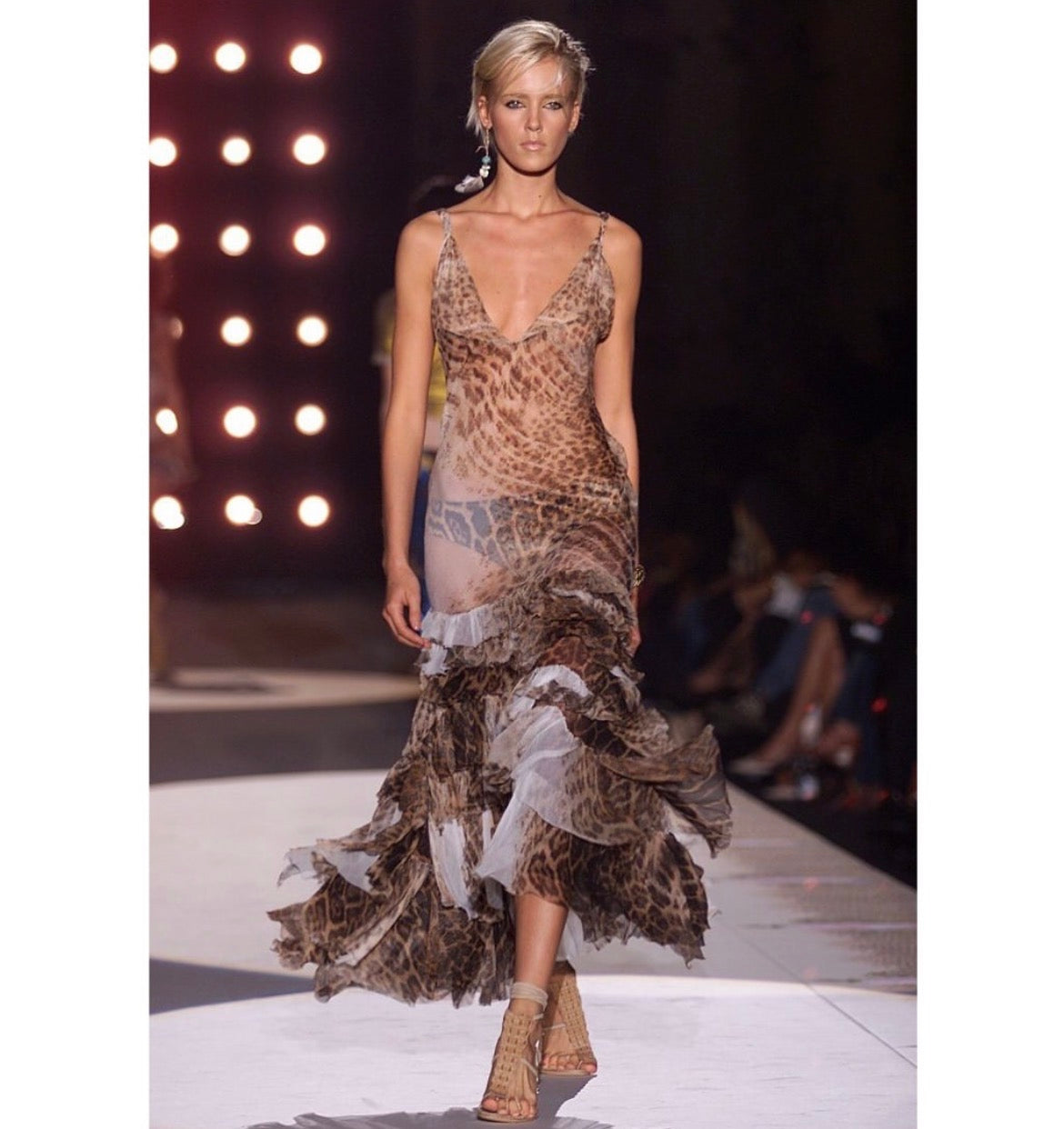 Roberto Cavalli Ruffled Silk Evening Dress runway 2002