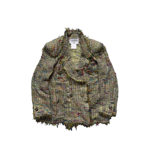 Chanel Spring Summer 1998 Runway RainbowTweed Skirt Suit Raw Cut