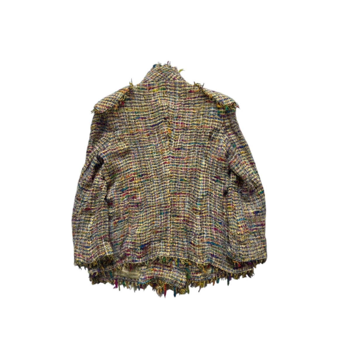 Chanel Spring Summer 1998 Runway RainbowTweed Skirt Suit Raw Cut