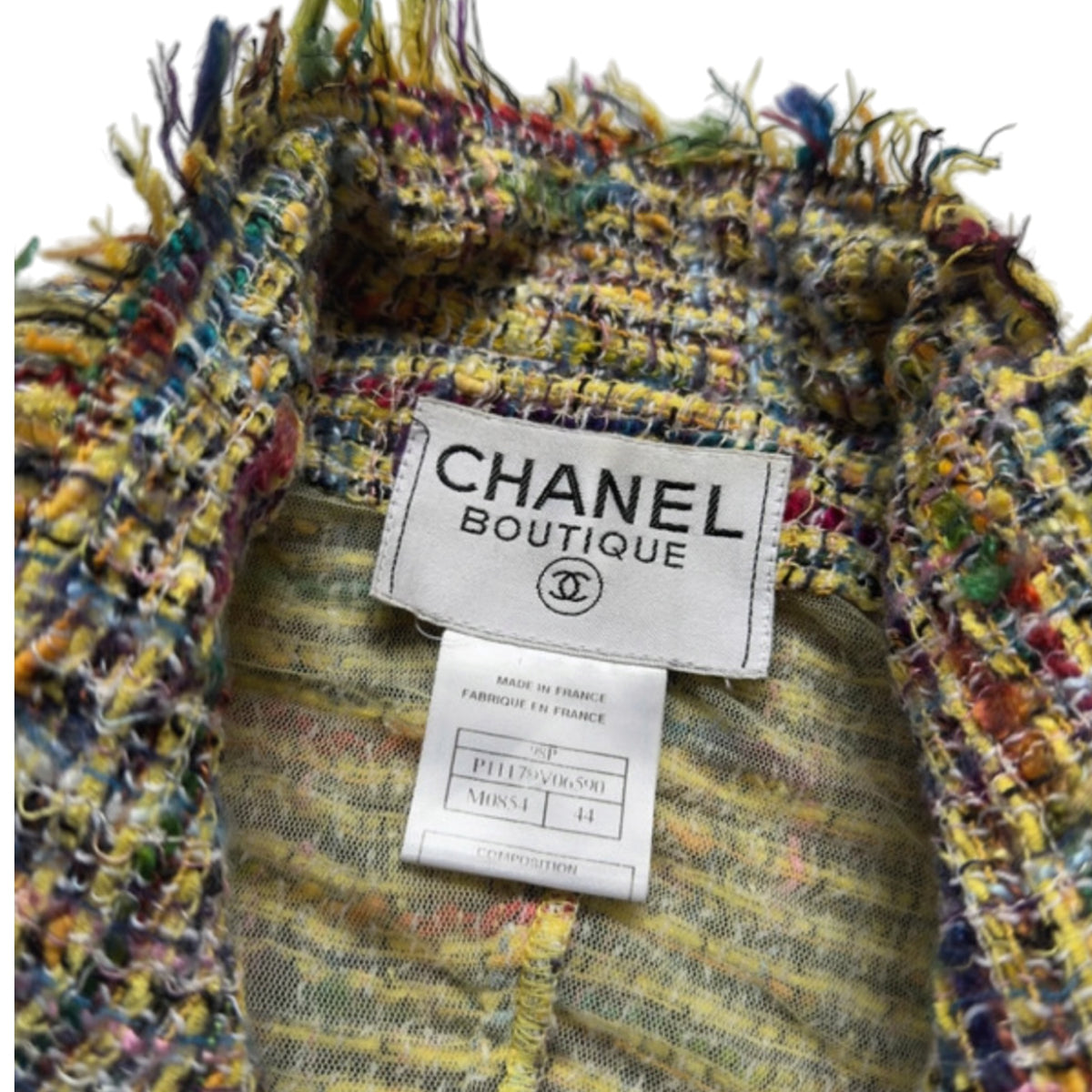 Chanel Spring Summer 1998 Runway RainbowTweed Skirt Suit Raw Cut