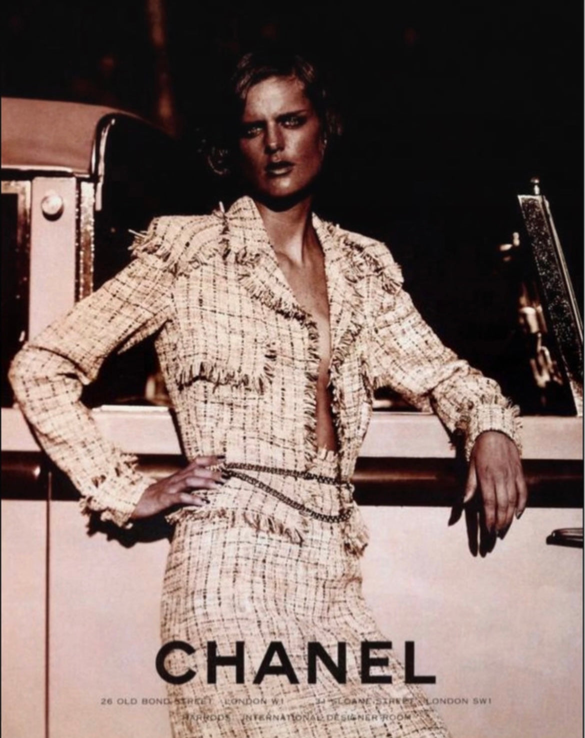 Chanel Spring Summer 1998 Runway RainbowTweed Skirt Suit Raw Cut