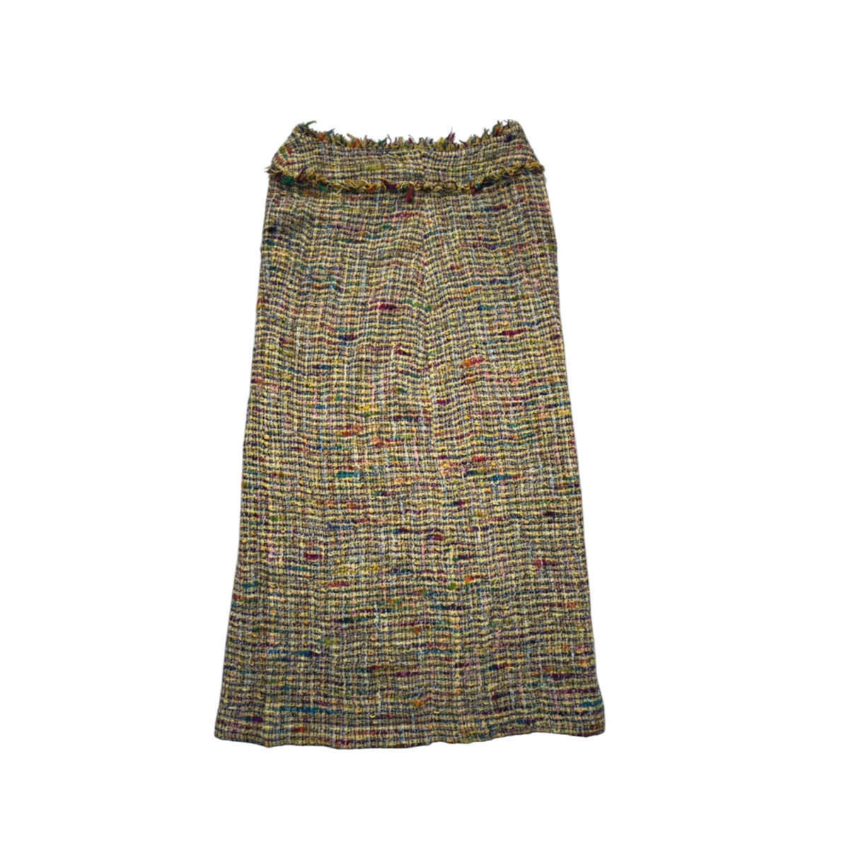 Chanel Spring Summer 1998 Runway RainbowTweed Skirt Suit Raw Cut