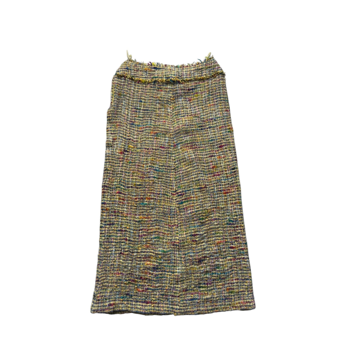 Chanel Spring Summer 1998 Runway RainbowTweed Skirt Suit Raw Cut