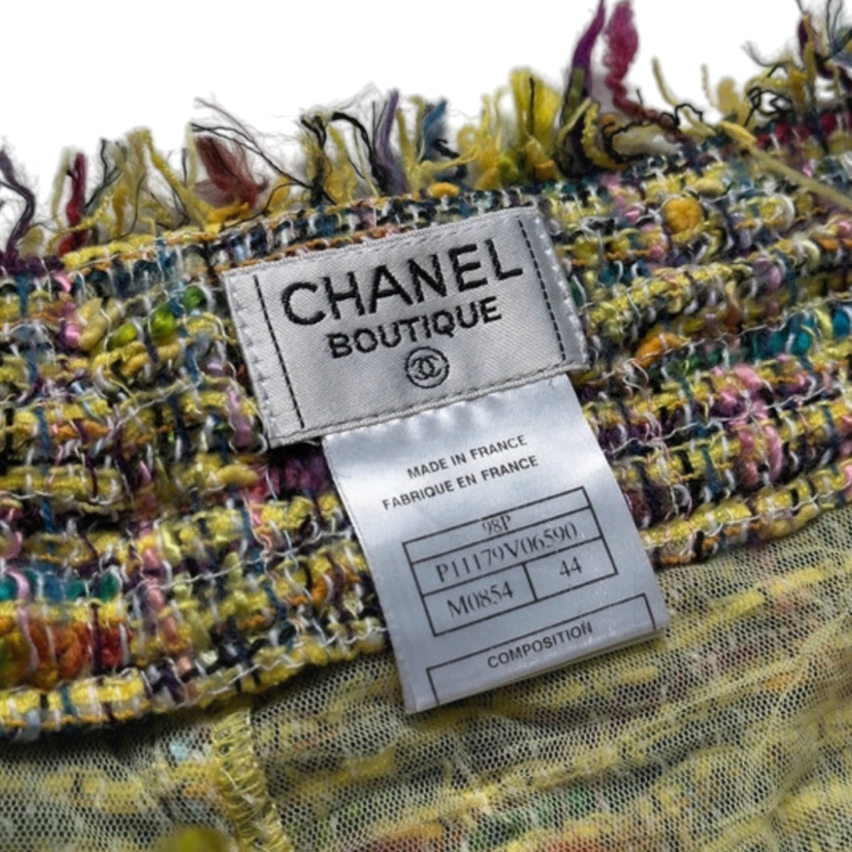 Chanel Spring Summer 1998 Runway RainbowTweed Skirt Suit Raw Cut