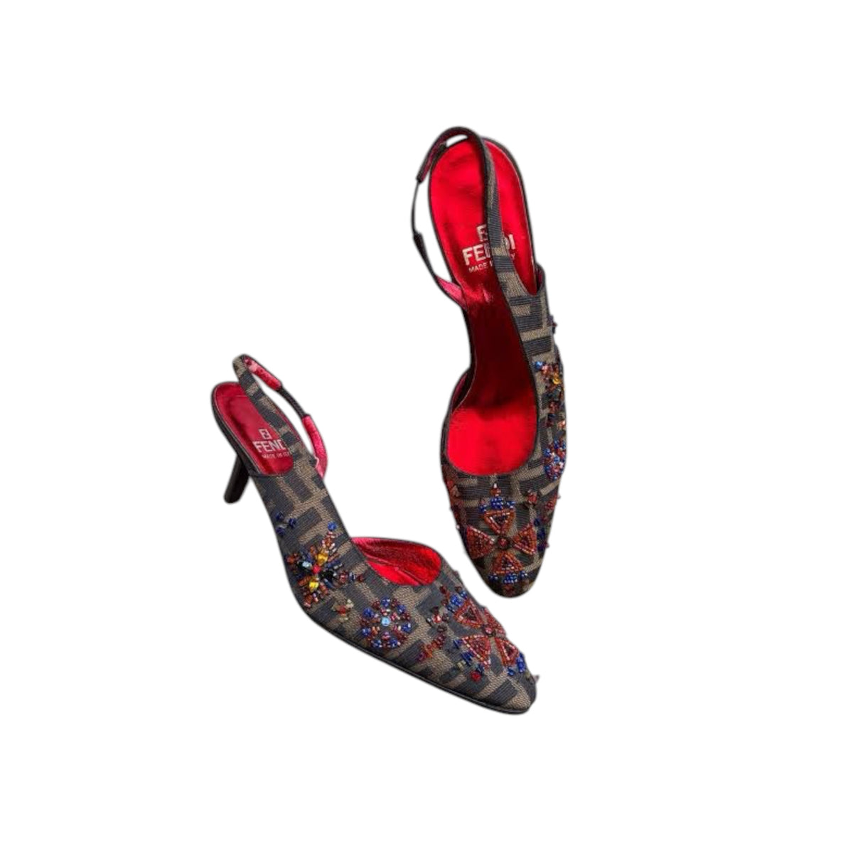 Vintage Fendi Embellished Slingback Pumps / 38