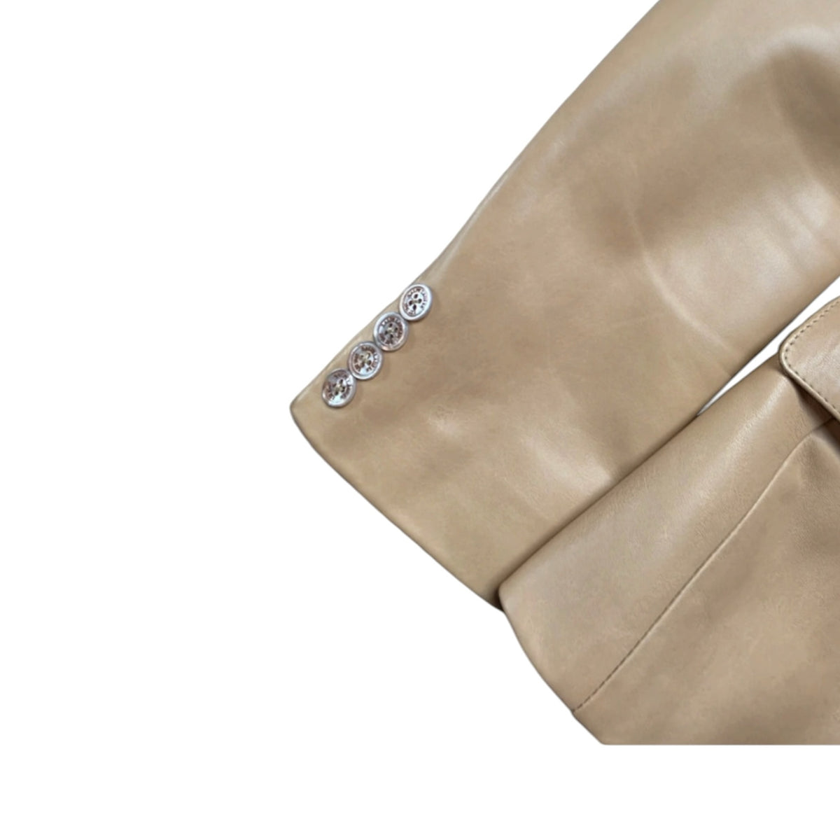 Fivedotsvintage Ralph Lauren beige leather blazer sleeve detail with four-button cuff and flap pocket