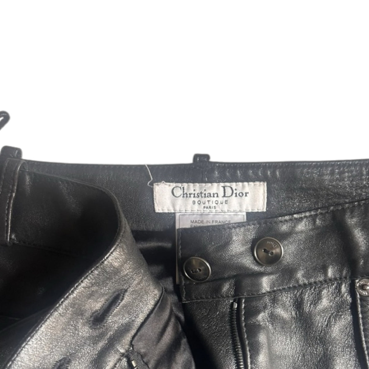 Fivedotsvintage Christian Dior Boutique black lambskin leather mini skirt with branded buttons and interior label