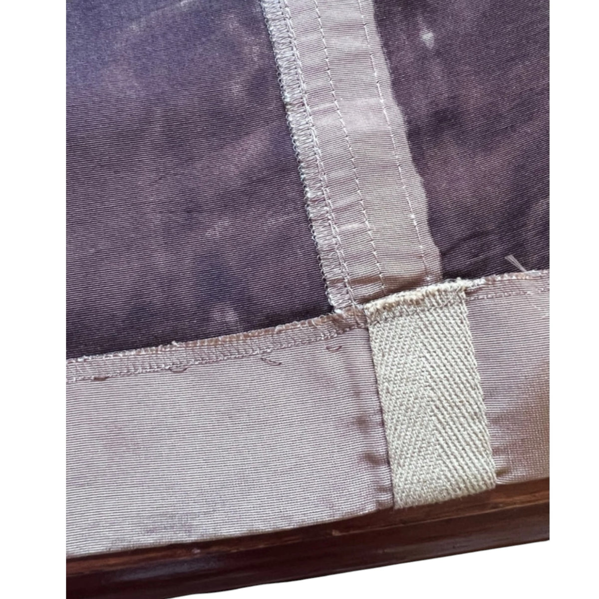 Fivedotsvintage Prada vintage silk mini skirt detail showing brown abstract print fabric and structural trim seams
