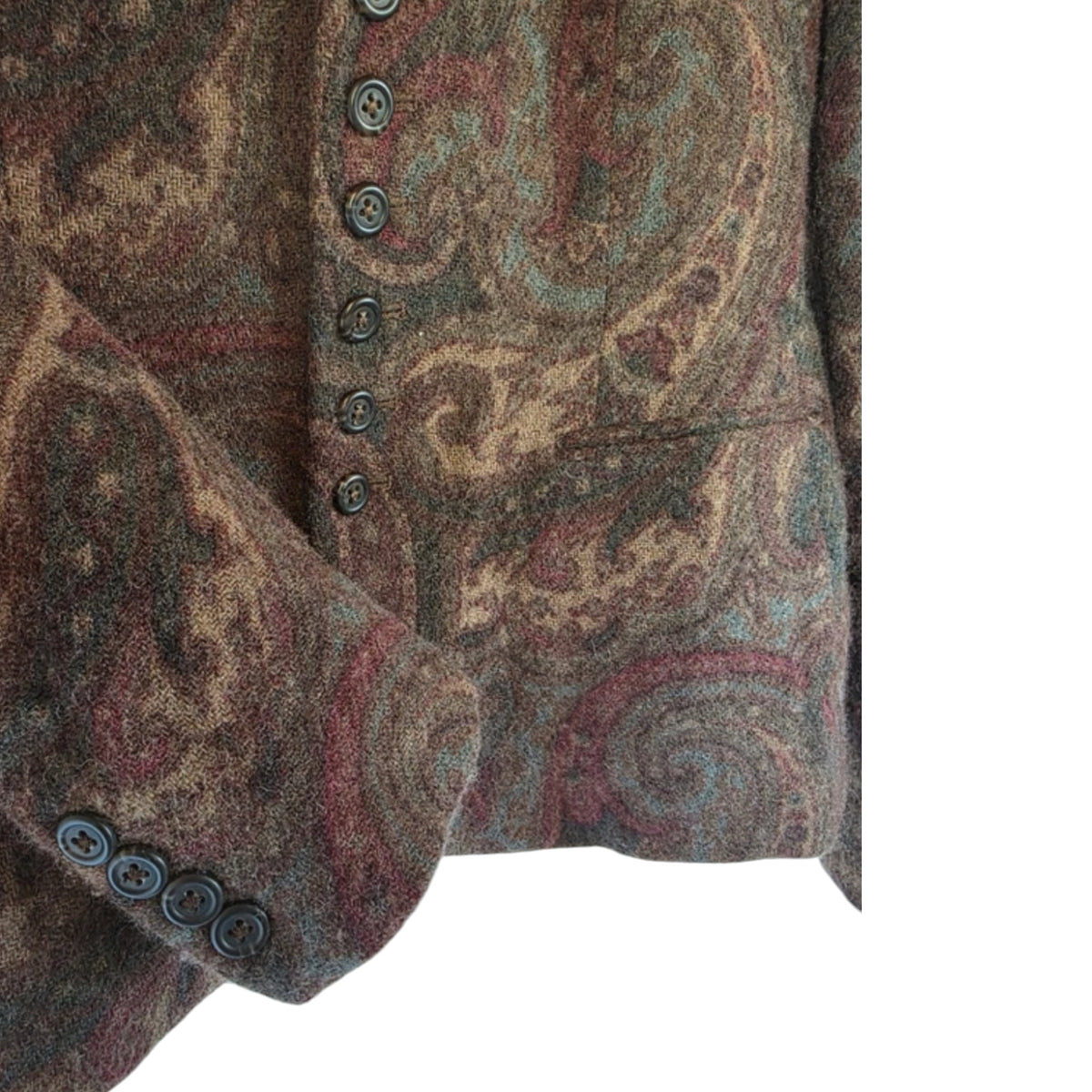 Fivedotsvintage Ralph Lauren tailored blazer in textured brown and burgundy paisley print with button-front detail
