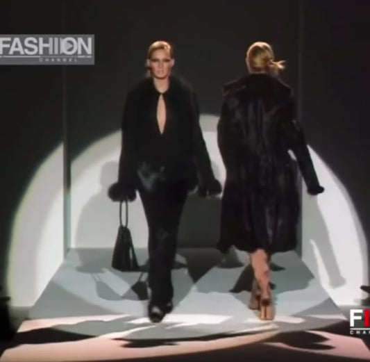 Gucci FW1999 Black Shearling Fur Trim Runway Coat – Tom Ford Era