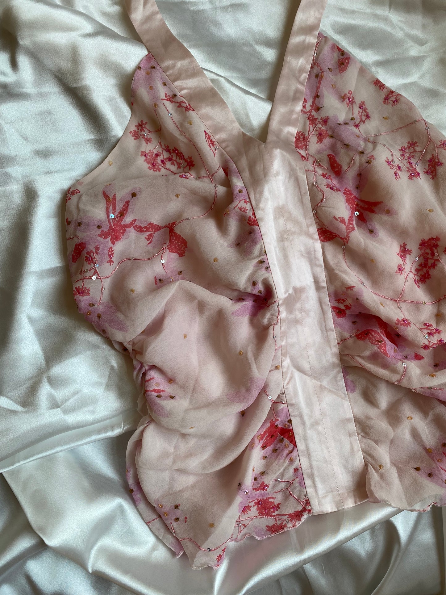 Vintage silk floral pink top