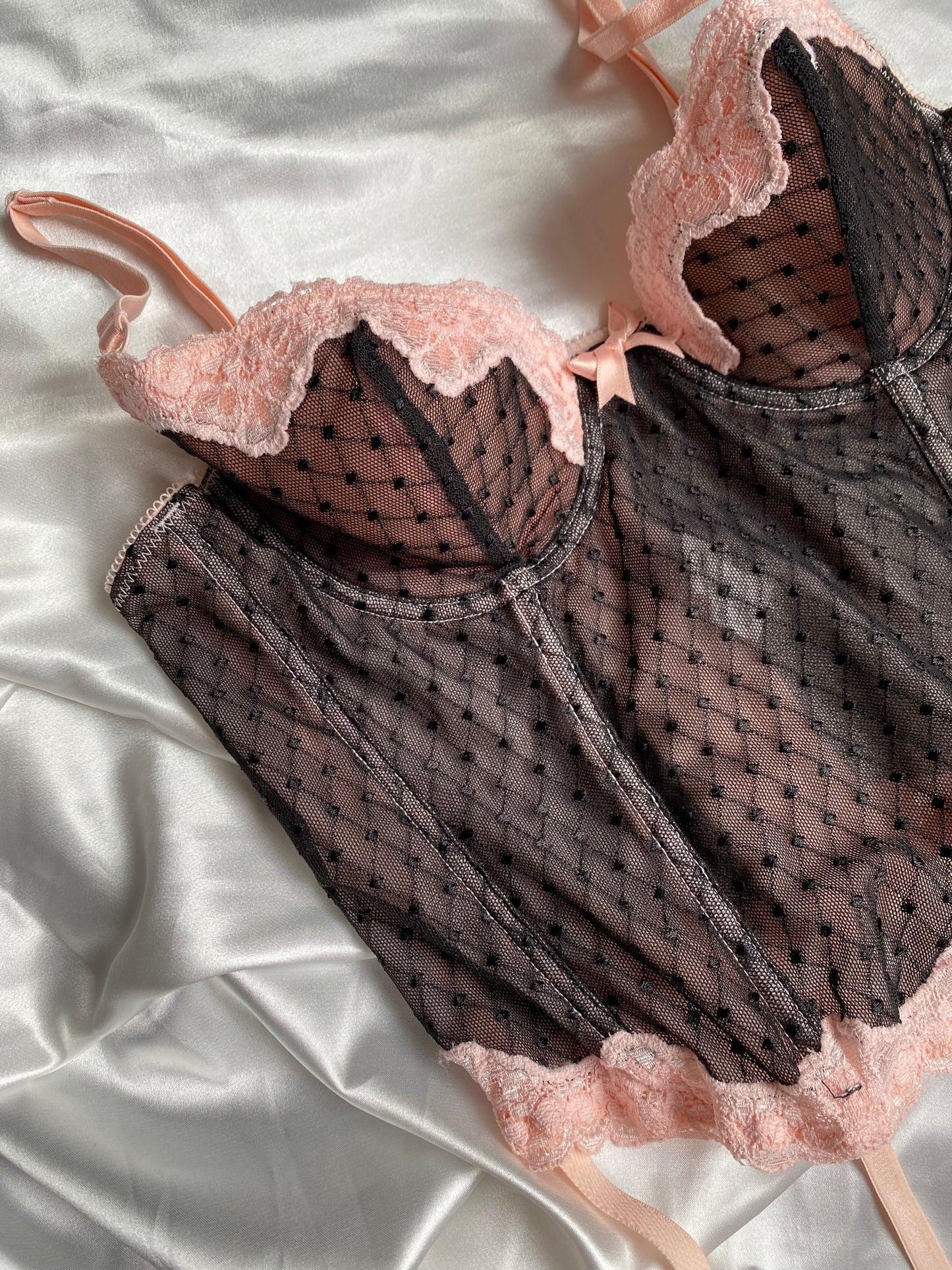 Vintage pink black lace corset top