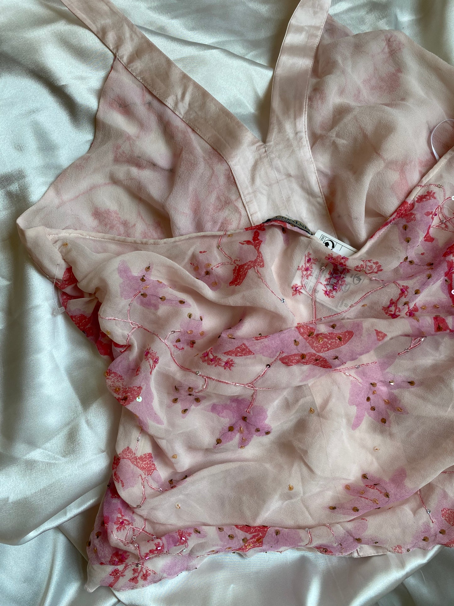 Vintage silk floral pink top