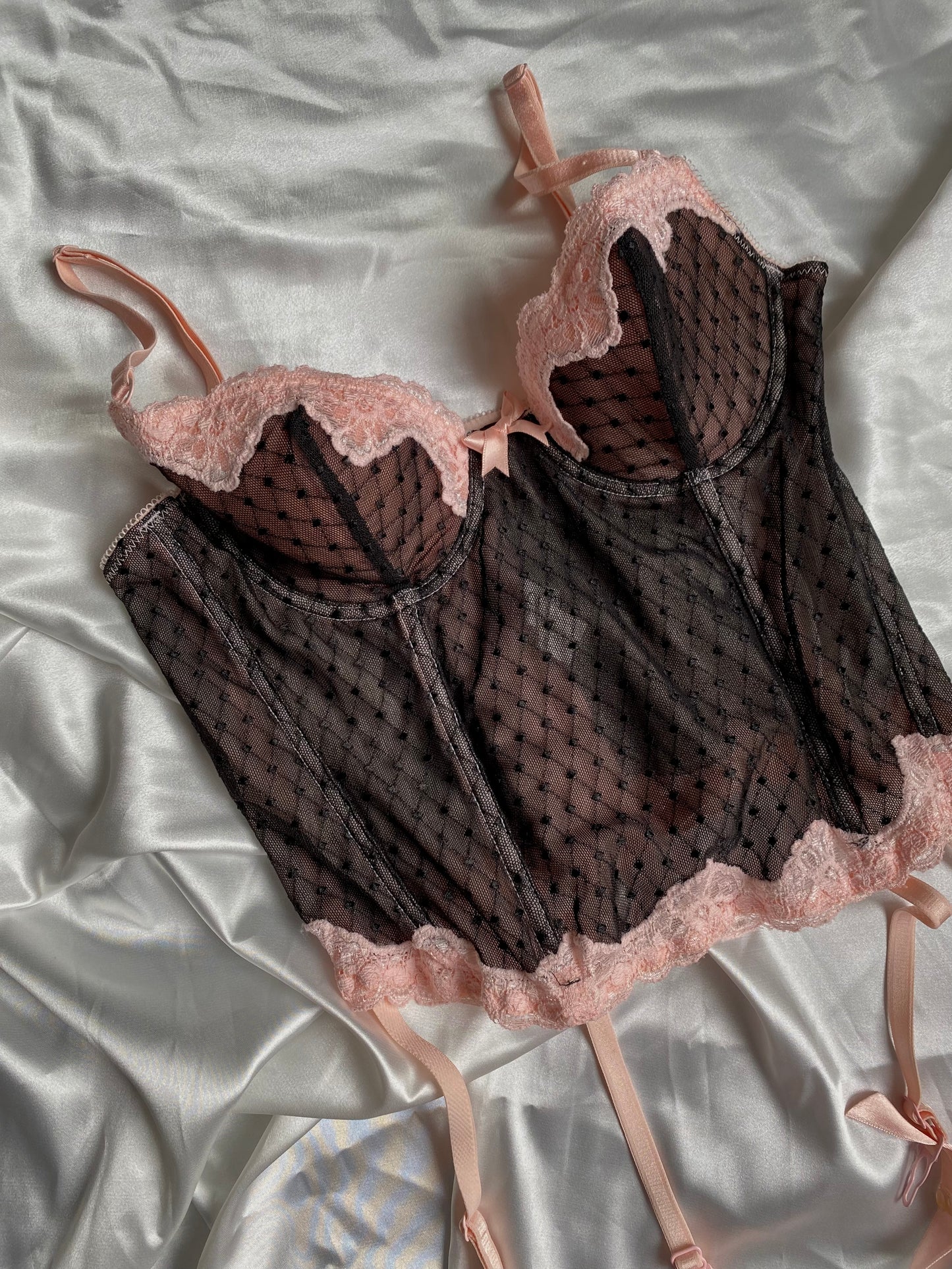 Vintage pink black lace corset top